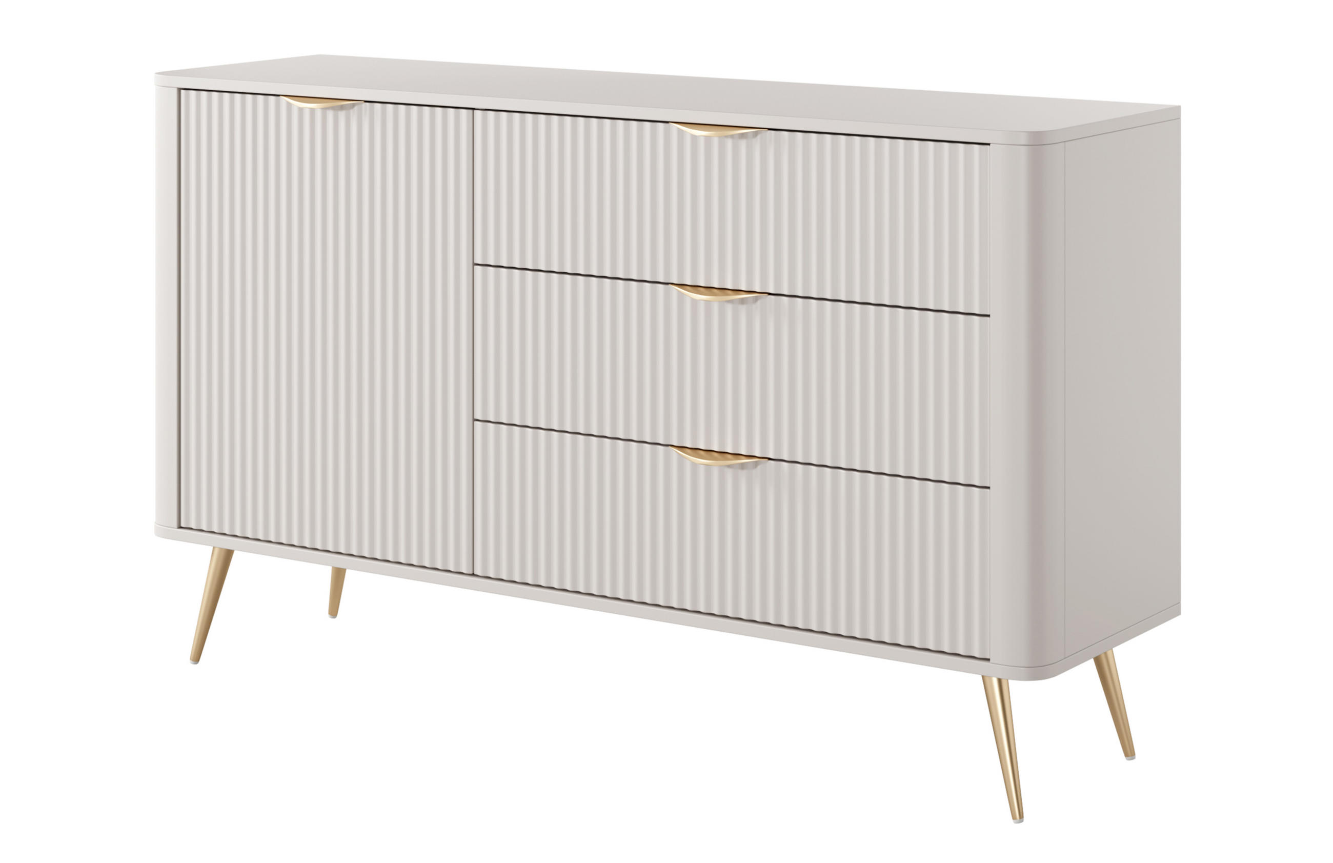 SIDEBOARD Vespasia 1T 3S Beige 138,2/81,2/38 cm – Geriffelten Fronten - Beige/Goldfarben, Holzwerkstoff/Metall (138.2/81.2/38cm) - AX Living