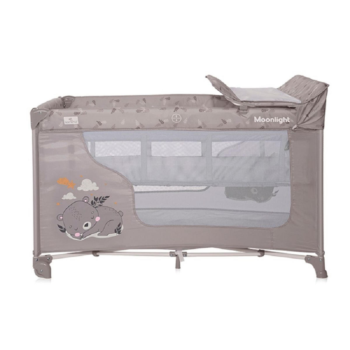 REISEBETT Moonlight braun zwei Ebenen, faltbar, Wickelauflage, Matratze, Räder - Braun, Kunststoff (60/120cm) - Lorelli