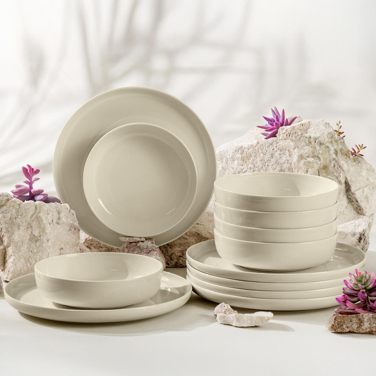 TAFELSERVICE VICTO 6 Personen 12-tlg - Beige, Keramik (27/2/27cm) - KONSIMO®