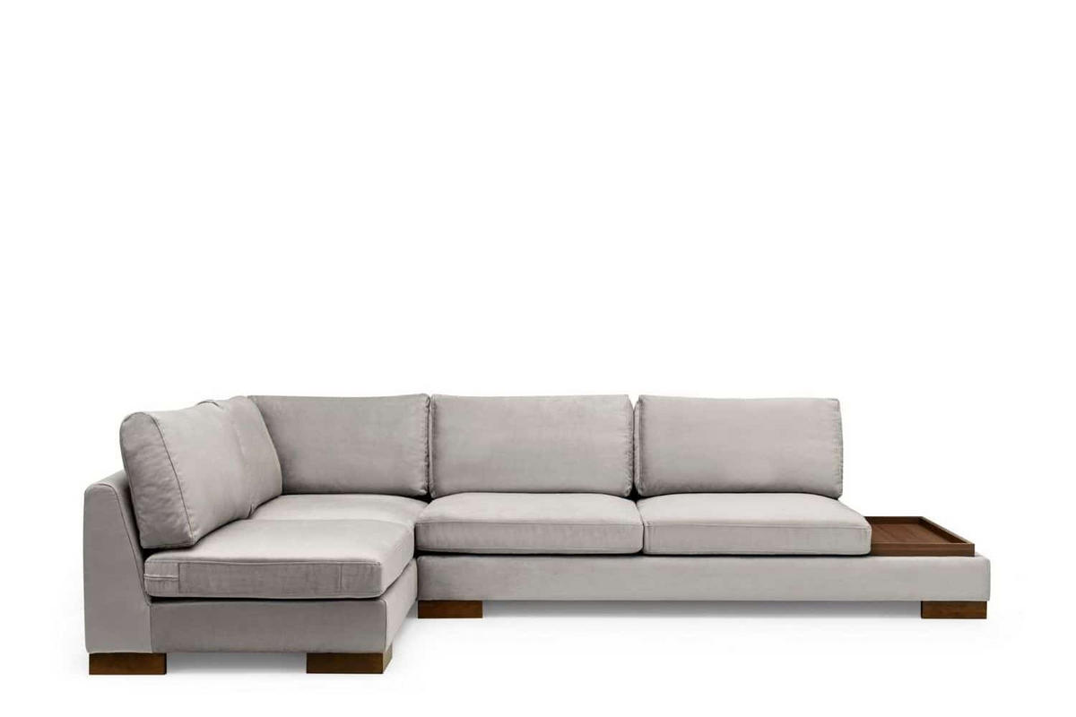 ECKSOFA mit Hocker und Lounge-Design - Walnussfarben/Hellgrau, Holz/Textil (313/193cm) - myHomelando