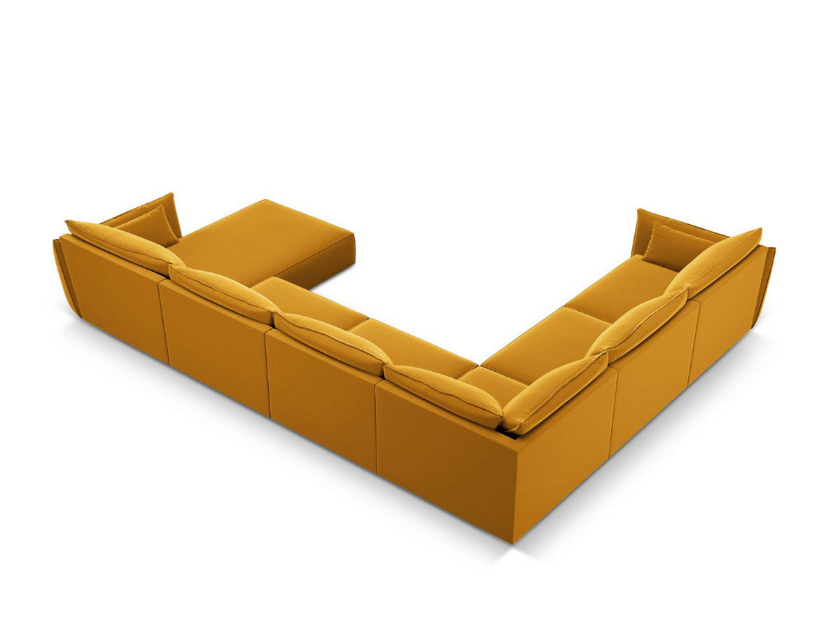 PANORAMASOFA links Kaelle aus Samt gelb 8 Sitzplätze - Gelb, Textil (284/85/384cm) - Micadoni