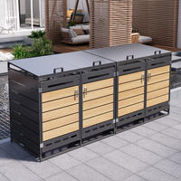 MÜLLTONNENBOX 4er Set Hydraulik Deckel Holzoptik horizontal Schloss - Schwarz, Metall (262/116/79cm) - LEBENLANG