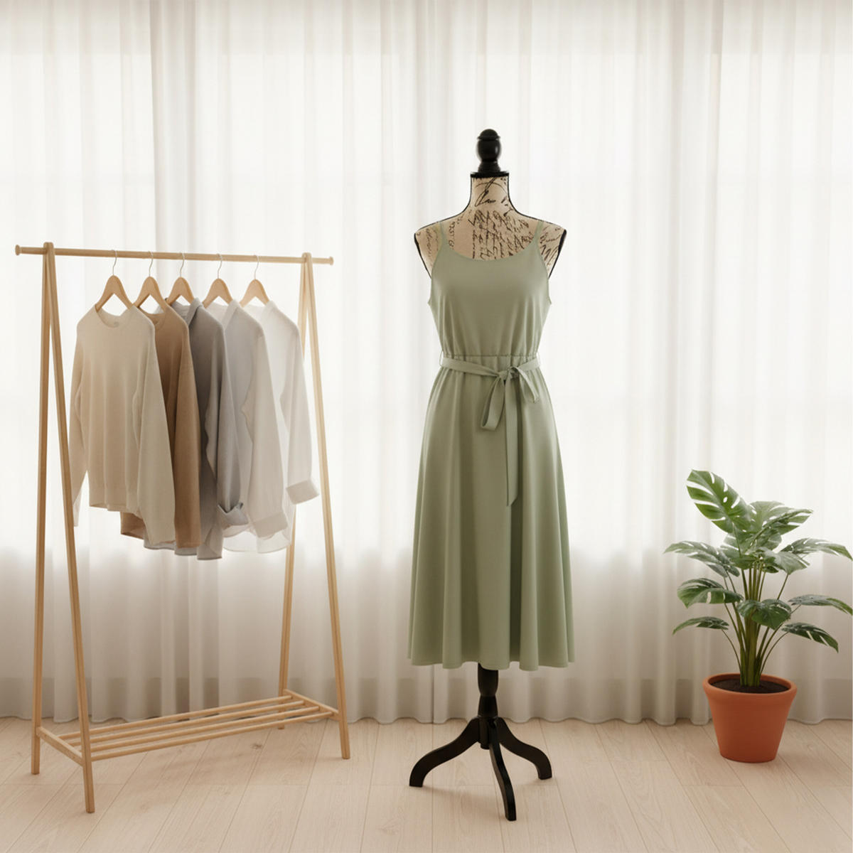 ŠIJACIA panna - béžová, drevo/textil (41/167/34cm) - Relaxdays