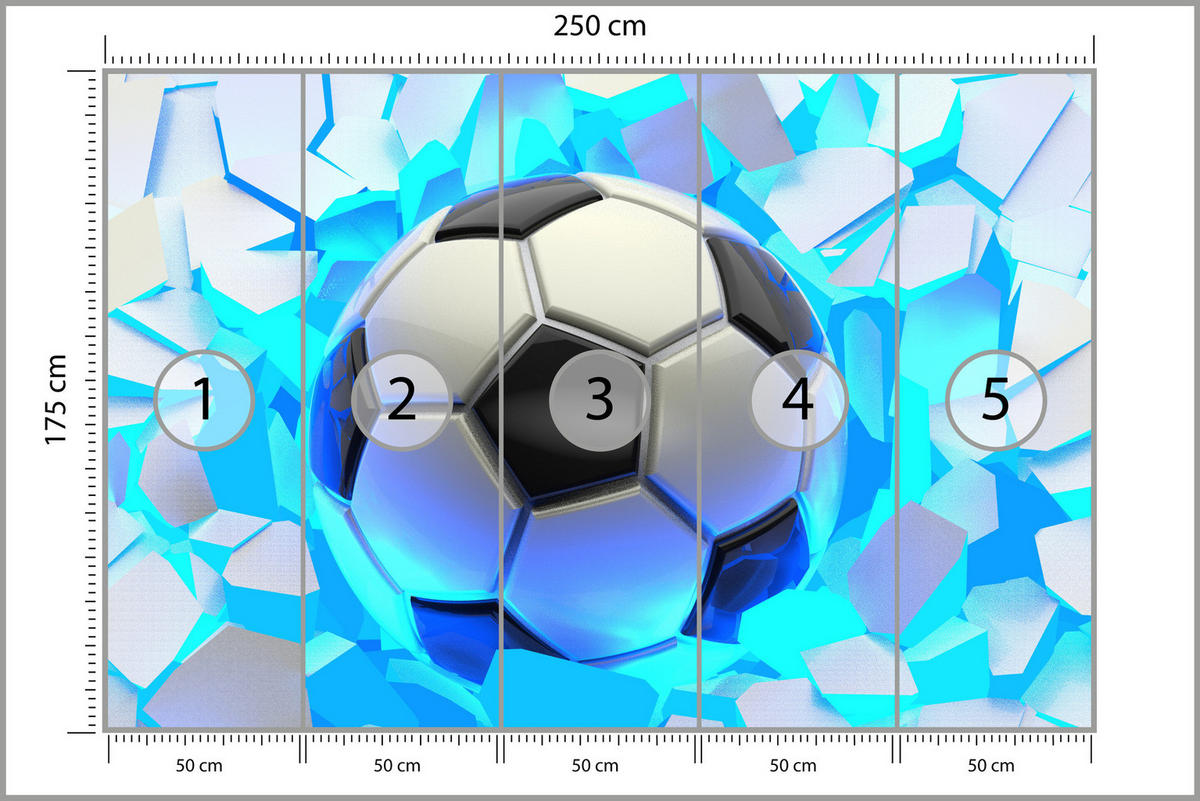 FOTOTAPETE Fußball Abstraktion 3D Effekt 250x175 - Blau/Schwarz, Papier (250/175cm) - Muralo