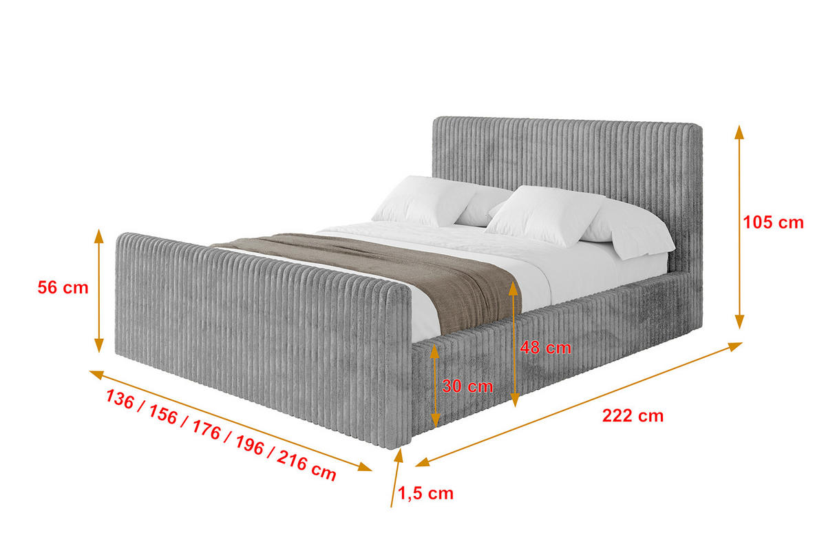 POLSTERBETT mit Bettkasten, Fußteil und Lattenrost, Boxbett ohne Matratze - ALOVA-Z-V1 180x200 Hellgrau - Hellgrau, Holzwerkstoff/Textil (180/200cm) - ALTDECOR