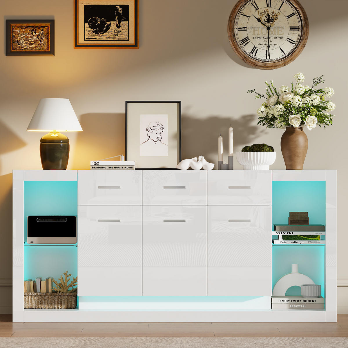 KOMODA 160x40x75 cm Bijela LED 3 ladice - bijela, drvni materijal (40/75/160cm) - FLIEKS