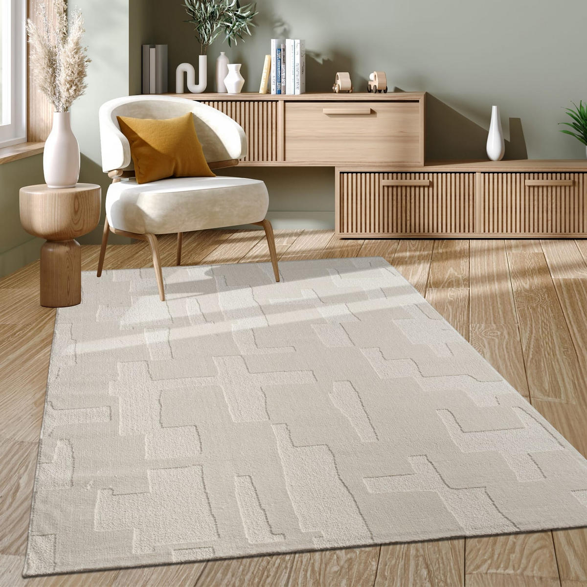 KURZFLORTEPPICH, mit Struktur, aus Polyester, Florhöhe 10 mm, Creme, 160 x 230 cm - Beige, Textil (160/230cm) - KADIMA DESIGN