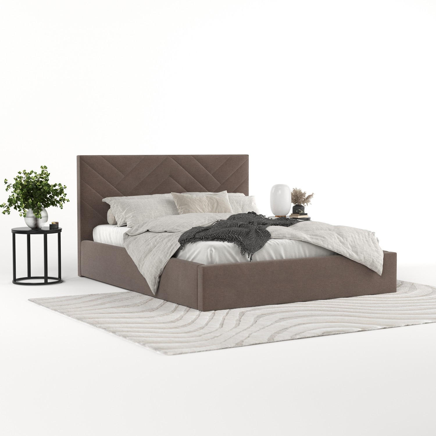 POLSTERBETT Arco 160/200 cm Braun im Asti Stoff - Schwarz/Naturfarben, Holz/Holzwerkstoff (160/200cm) - AltaBeds