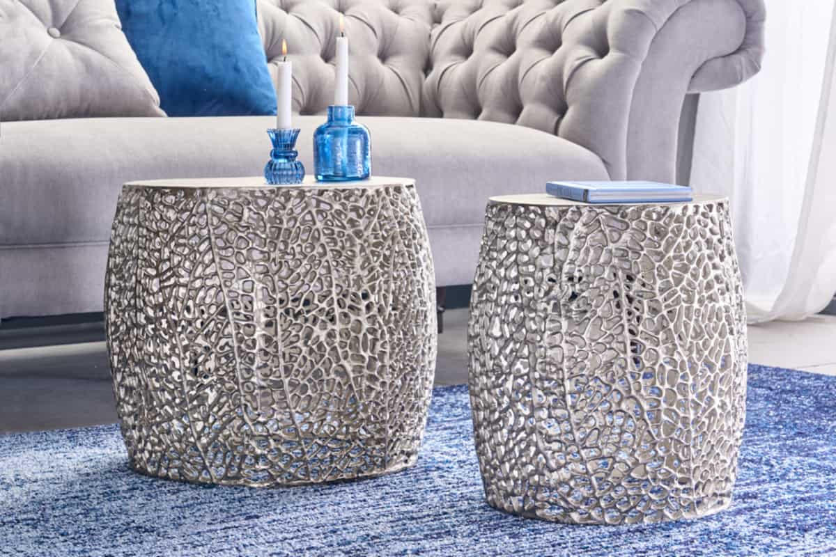 COUCHTISCH 2er Set ABSTRACT LEAF rund Silber 45cm - Silberfarben, Metall (45/45/42cm) - riess-ambiente