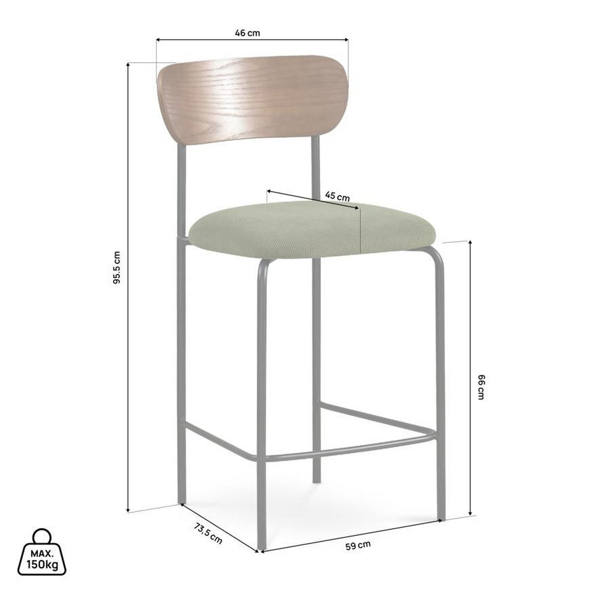 BARHOCKER 2er-Set Olivia skandinavischen aus khakifarbenem Cord - Beige/Schwarz, Textil/Metall (46/95.5/52.5cm) - Sicaan