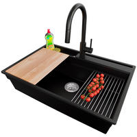 GRANITSPÜLE Oslo Pocket, 2-er set Schwarz 78/53 cm 1 Becken + Küchenarmatur 40/20 cm + Ablauf-Set + Küchenzubehörset ab 80er Unterschrank - Chromfarben/Beige, Kunststoff (78/20/53cm) - Primagran