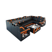 WOHNLANDSCHAFT Sofa Padua U Schwarz Orange Echtleder - Schwarz, Leder (308/80/185cm)