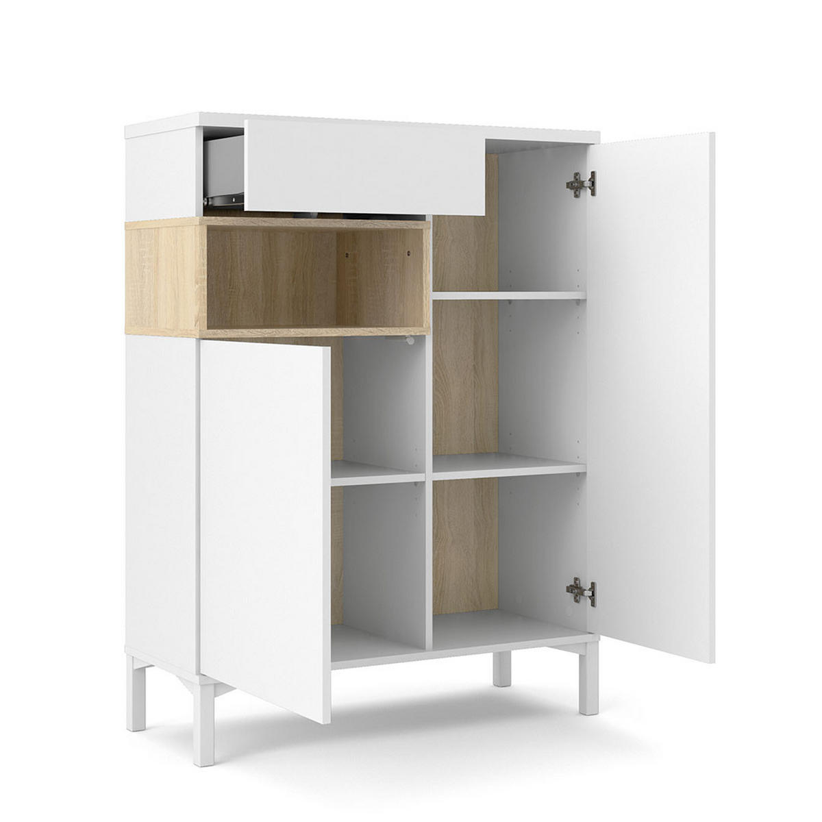 SIDEBOARD Ringe Weiß 89/37/119 cm - Weiß, Holzwerkstoff (89/119/37cm) - ebuy24
