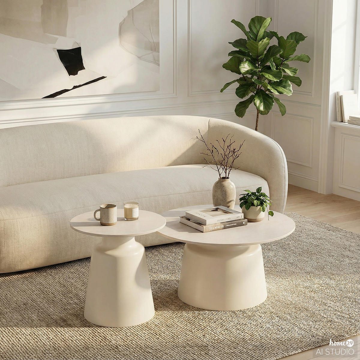 COUCHTISCH - 2er-Set - Keramik / Metall - Cremeweiß - Creme, Keramik/Metall (70/70/38cm) - home24