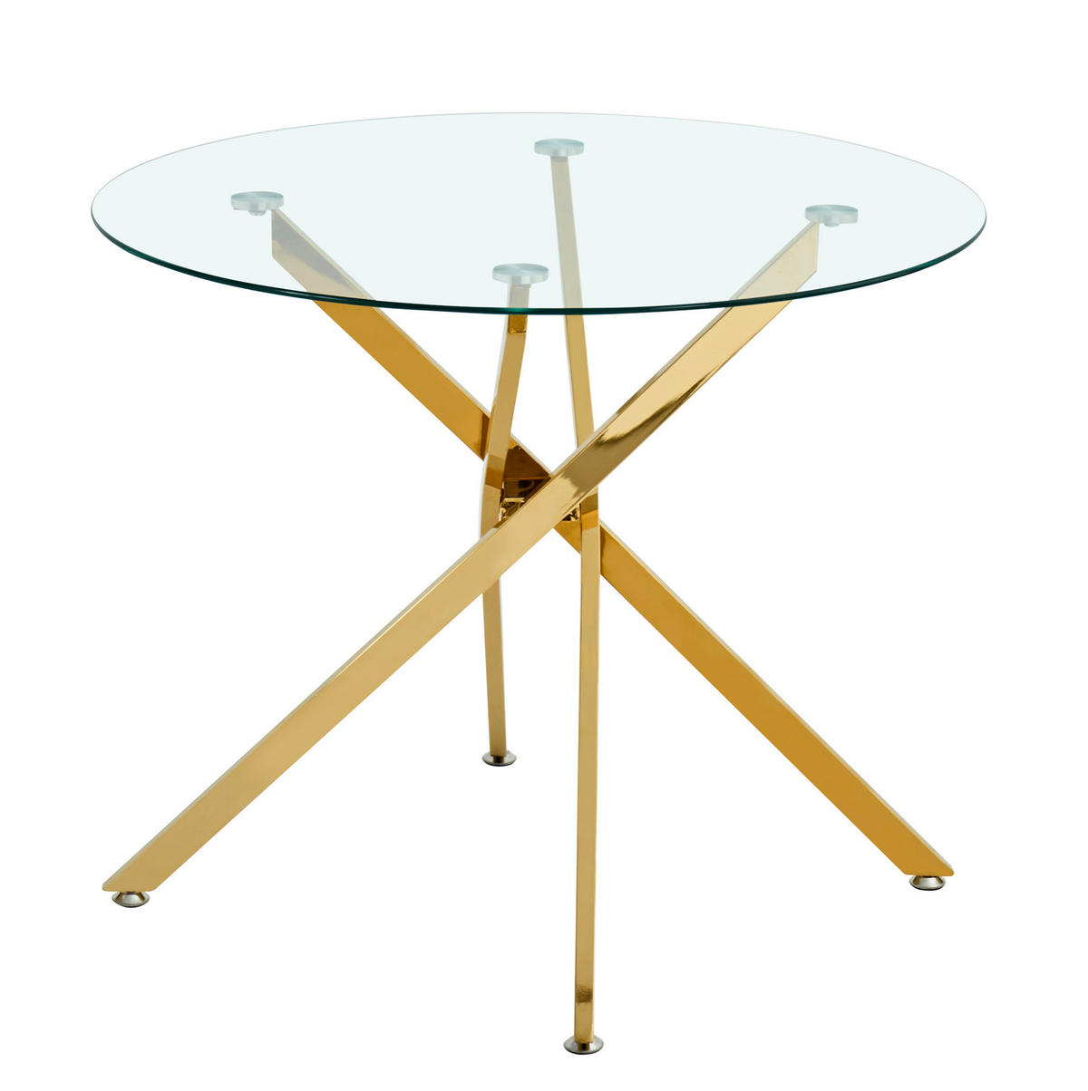 ESSTISCH 80/80/76 cm goldfarben aus Glas mit Kreuzfußgestell - Goldfarben, Metall (80/80/76cm) - OKWISH