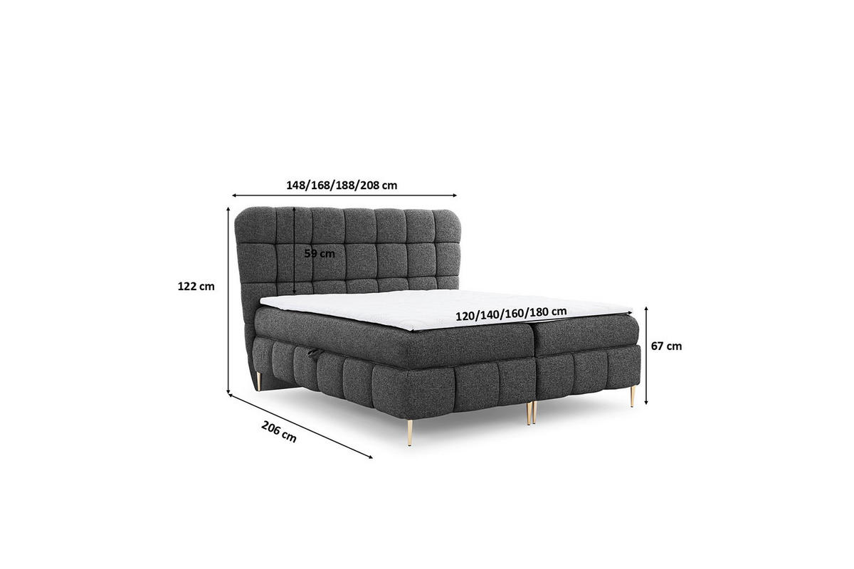 BOXBETT Mit Zwei Bettkasten, Stoff Corbett, Graphit, 160x200 cm, LOLLY - Graphitfarben, Holz (160/200cm) - Kaiser Möbel