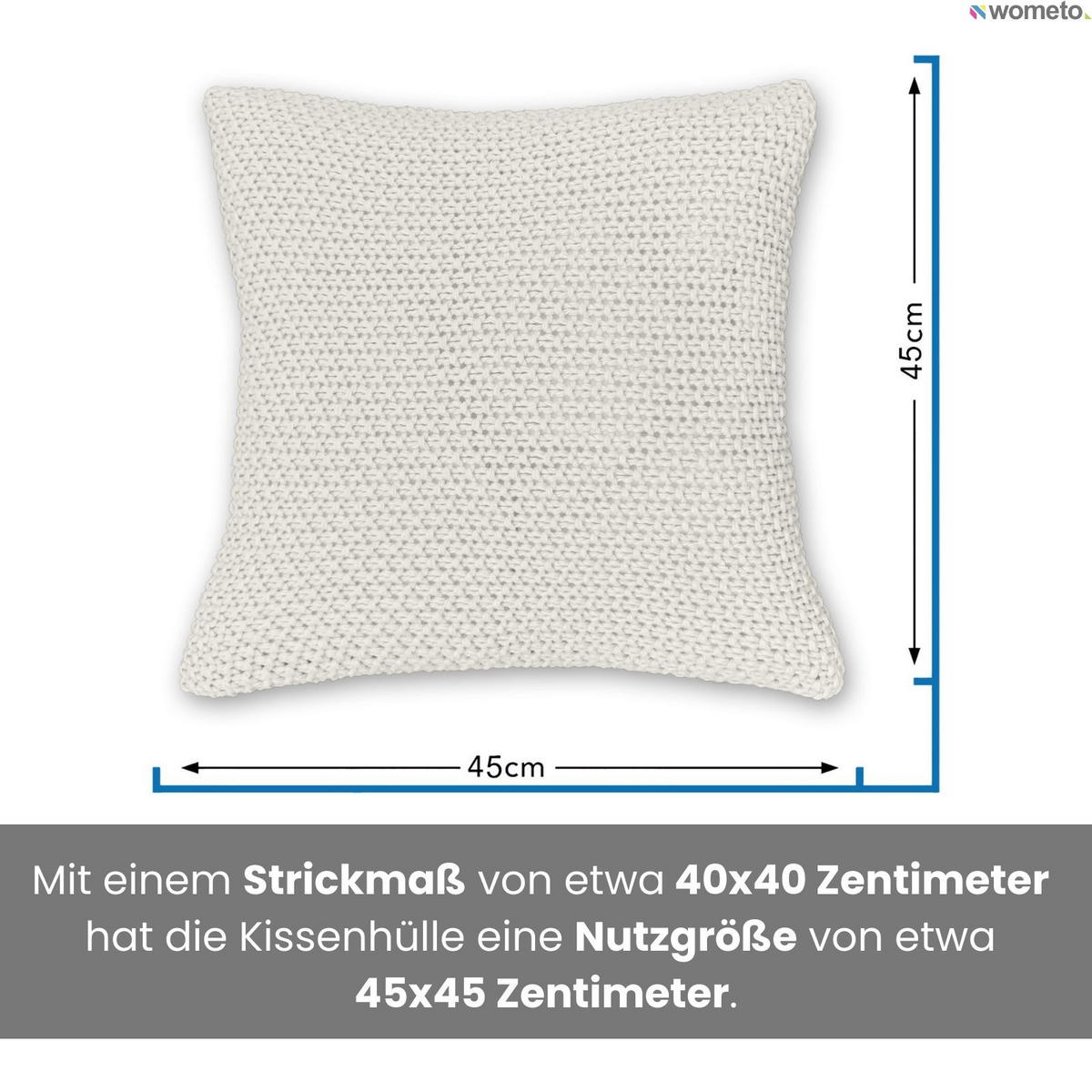 KISSENHÜLLE Strick weiß 45/45 cm mit Reißverschluss - Weiß, Textil (45/45cm) - wometo