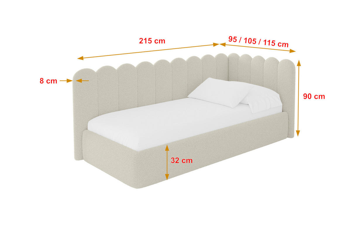 EINZELLBETT Jugendbett mit Bettkasten, Links - ARTY 80x200 Beige - Champagner, Holzwerkstoff/Textil (80/200cm) - ALTDECOR