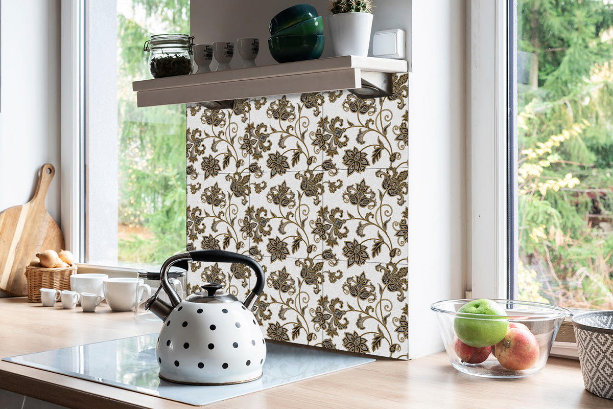FLIESENAUFKLEBER 9 Stück 30x30 cm selbstklebend Blumenornament - Weiß, Textil (30/1.6/30cm) - TULUP