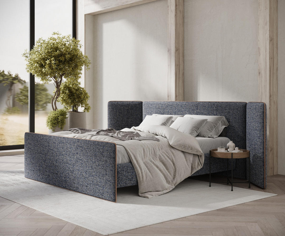 POLSTERBETT Tokyo Marineblau 180/200 cm - Naturfarben/Dunkelblau, Holz/Holzwerkstoff (180/200cm) - Maison de Reve