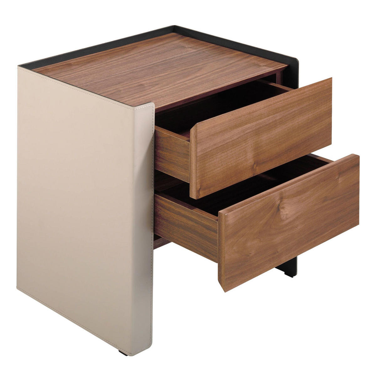 NACHTTISCH aus Öko-Leder, Nussbaum und schwarzem Stahl - Beige/Nussbaumfarben, Leder/Holzwerkstoff (50/51/38cm) - ANGEL CERDA