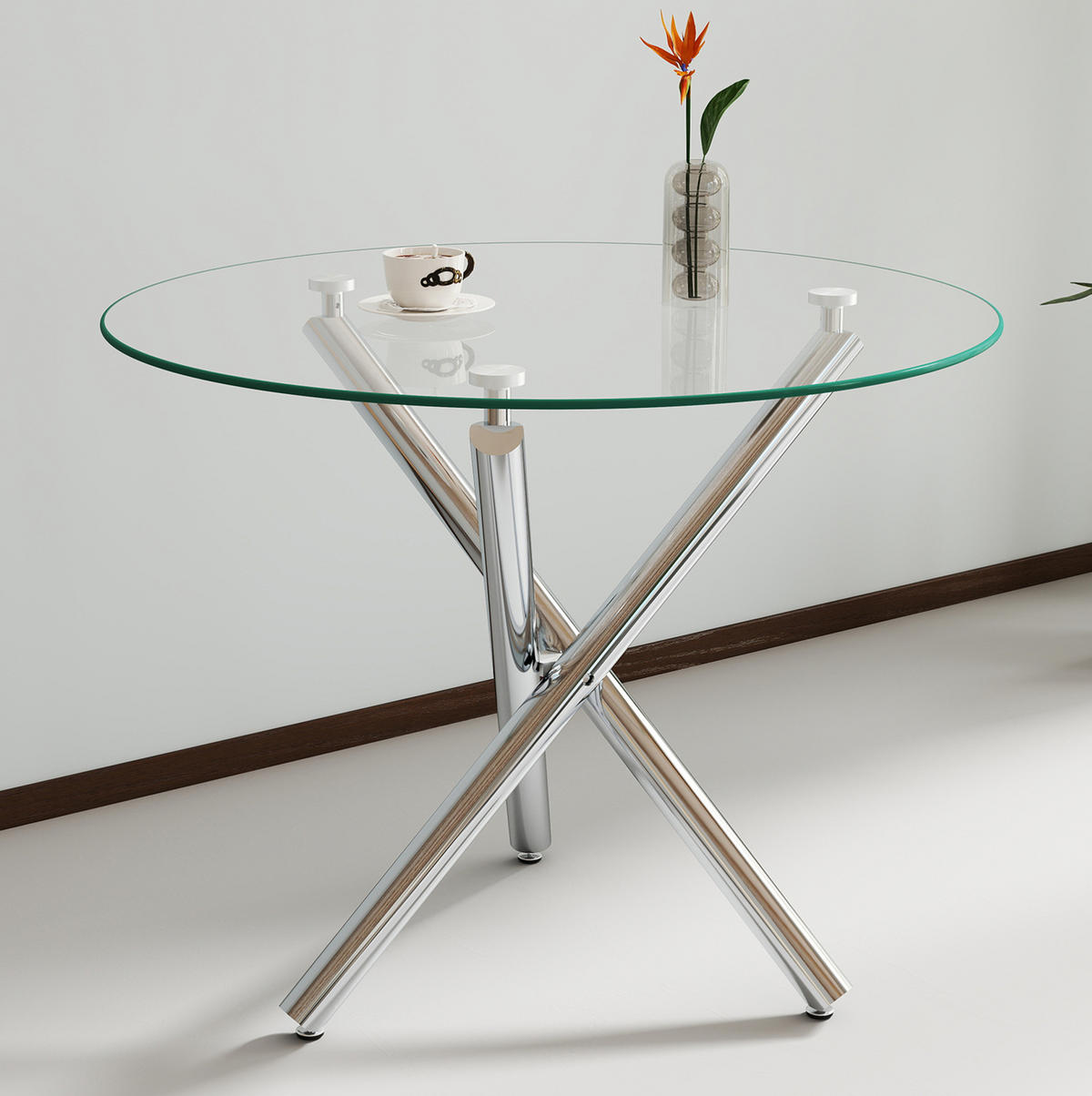 COUCHTISCH aus Glas und Metall in Silber mit verstellbaren Gleitern - Silberfarben, Glas (80/80/77cm) - Modfu