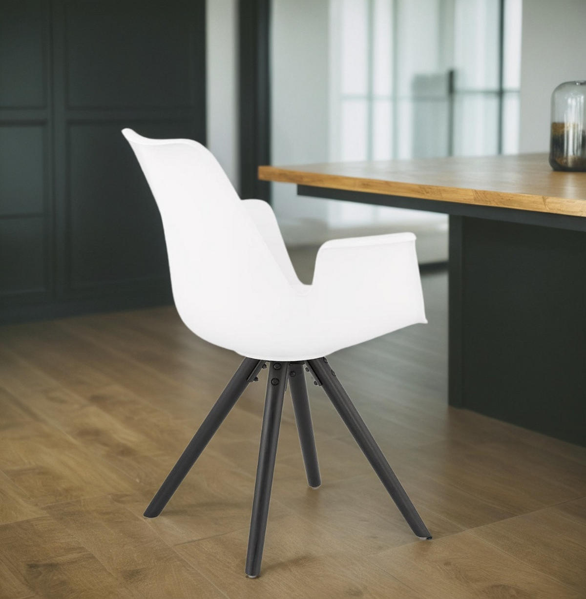 ESSZIMMERSTUHL Kunststoff und Holz im Skandinavischen Stil, Weiß-Schwarz 58,5x50x82 cm - Schwarz/Weiß, Kunststoff/Buchenholz (50/82/59cm) - KADIMA DESIGN