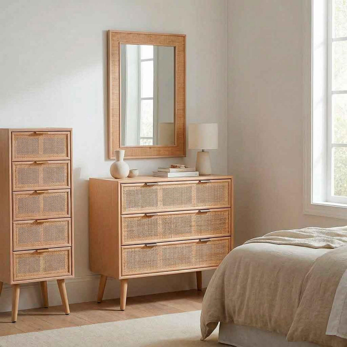 KOMMODE aus MDF und Rattan und Gitter, braun, 75x35x78cm - Braun, Holzwerkstoff (75/78/35cm) - Wanderlust