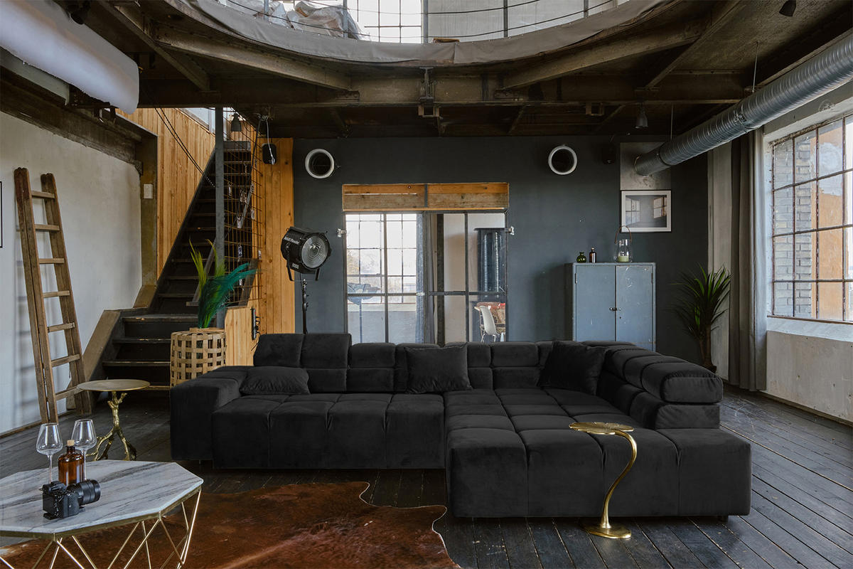 ECKSOFA MIT MOTORISCHEM SITZVORZUG NEVADA Schwarz Velvet - Schwarz, Textil (319/215cm) - KAWOLA