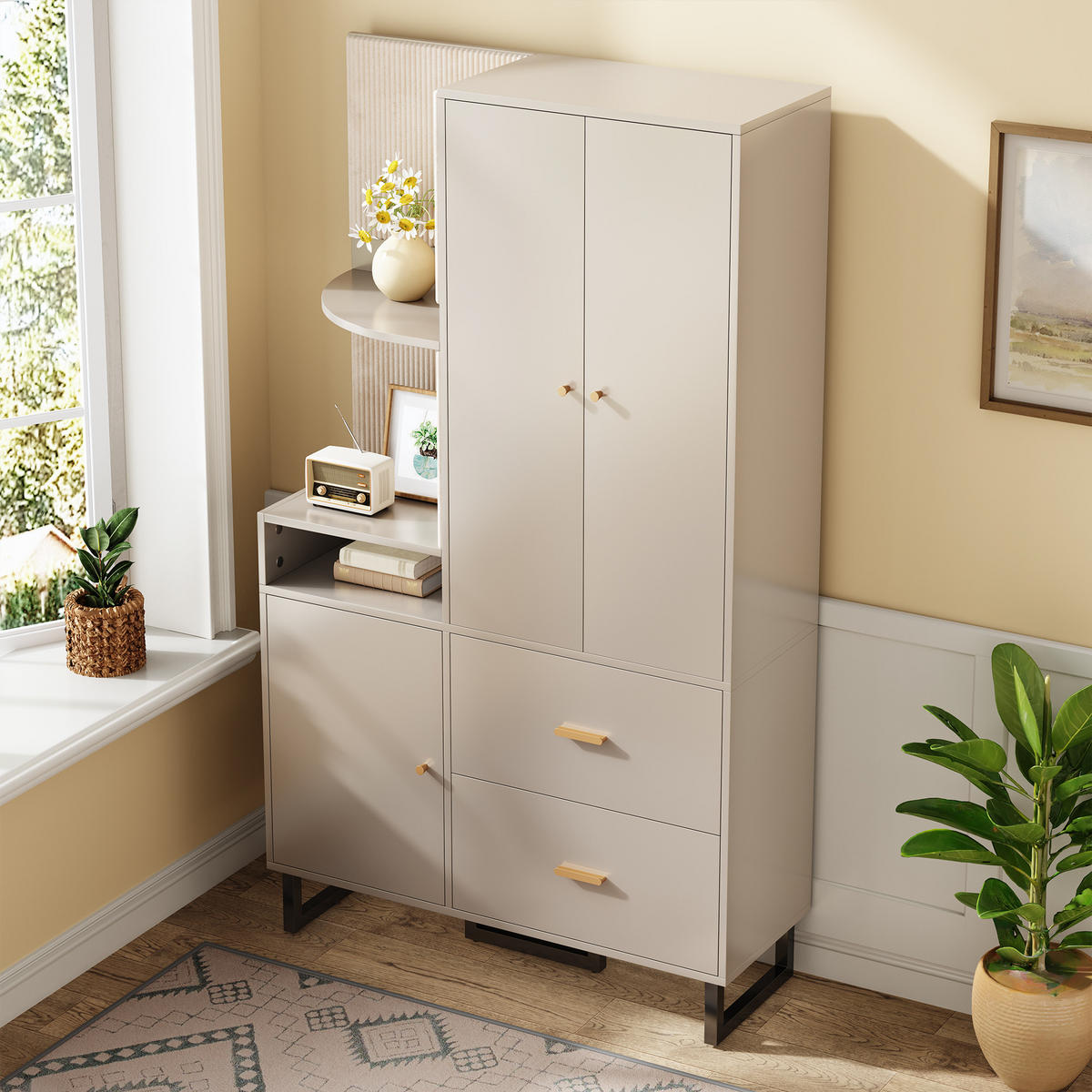 GARDEROBE 110x186cm gepolstert Schuhschrank Flur modern - Beige, Holzwerkstoff (38/186/110cm) - FLIEKS