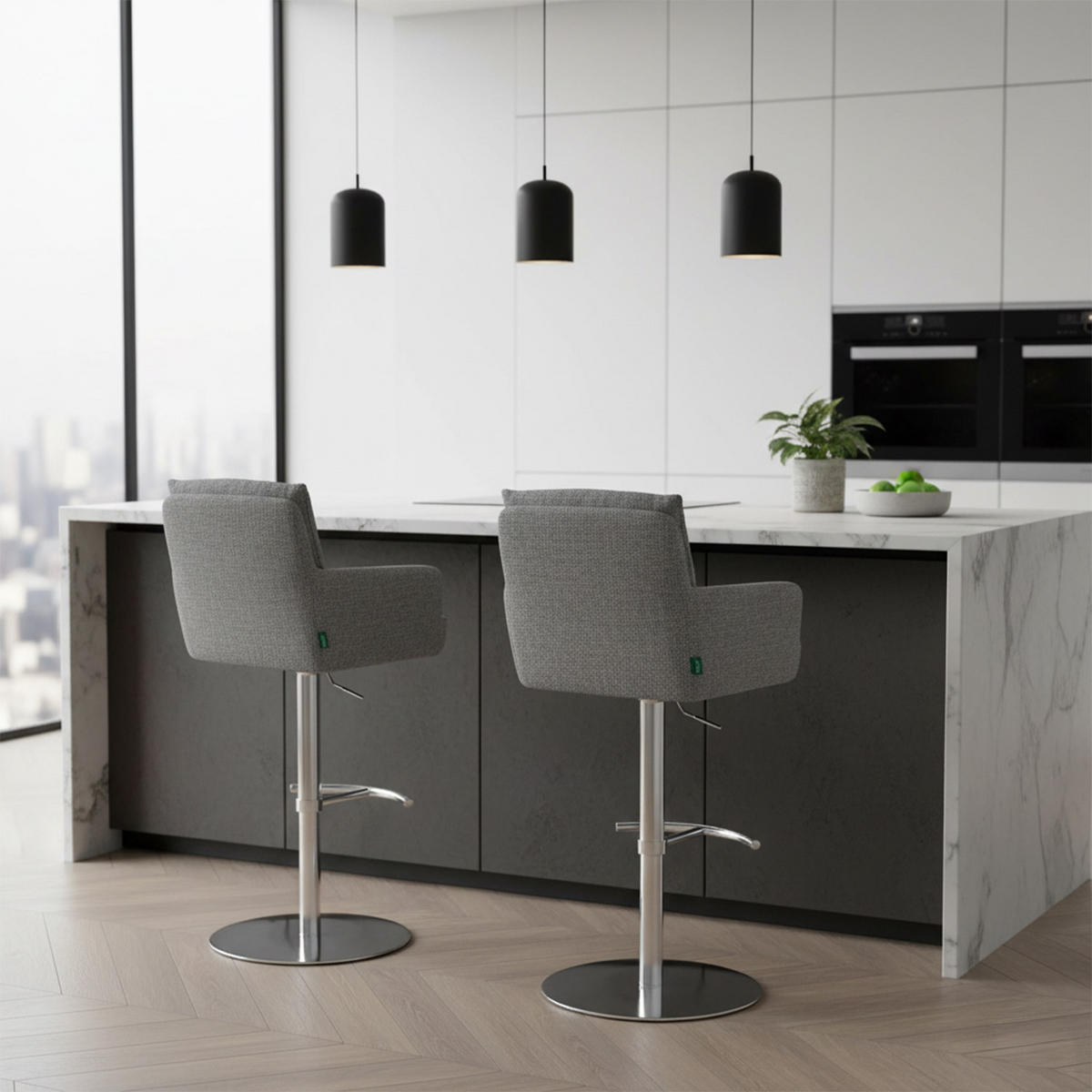 BARHOCKER Leo - Chromfarben/Grau, Textil/Metall (54/96/57cm) - DUBI Möbel