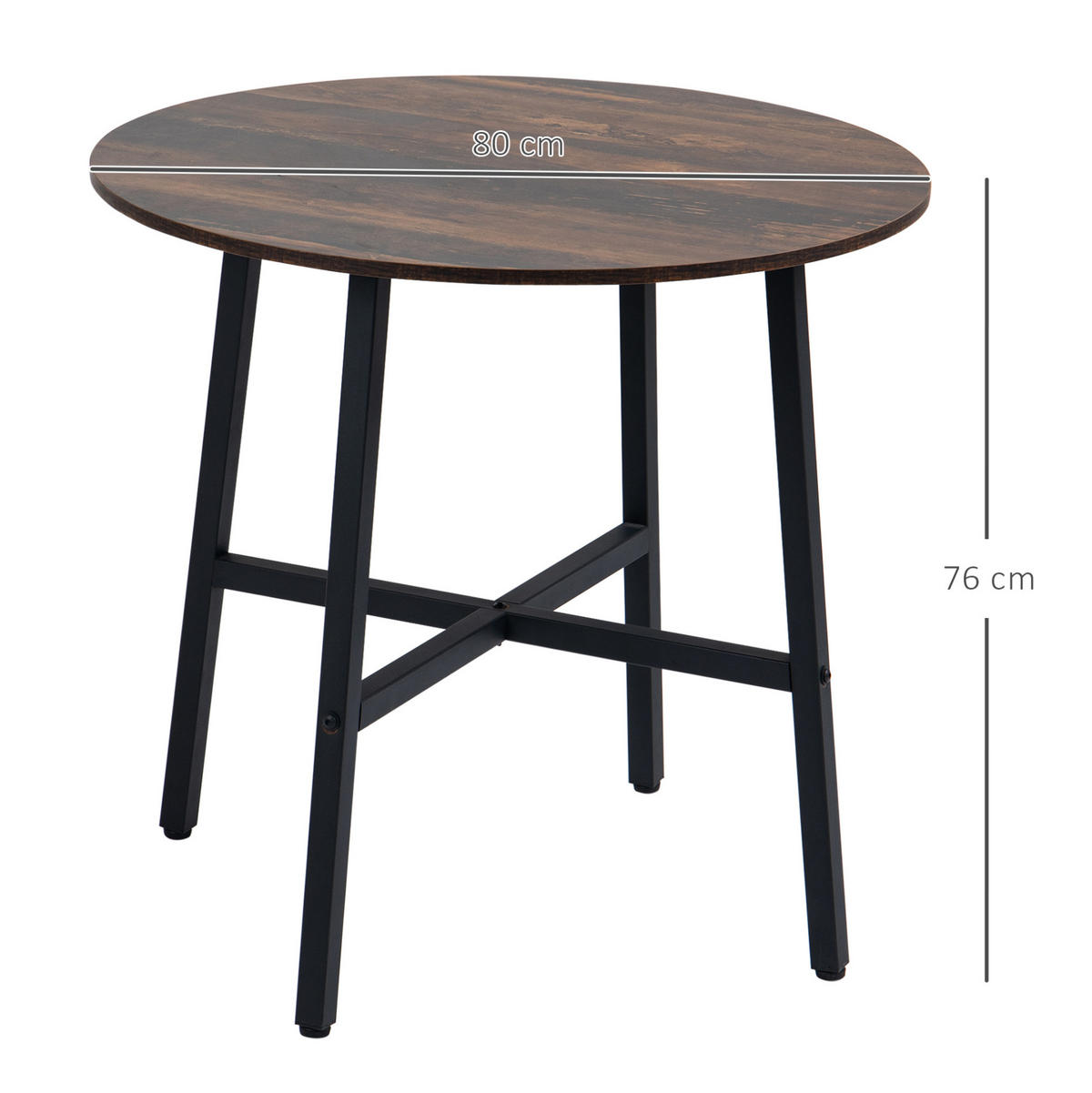 ESSTISCH 80/76 cm in Braun mit Metallgestell im Industrial-Stil - Braun, Holzwerkstoff (80/80/76cm) - Flora Grace
