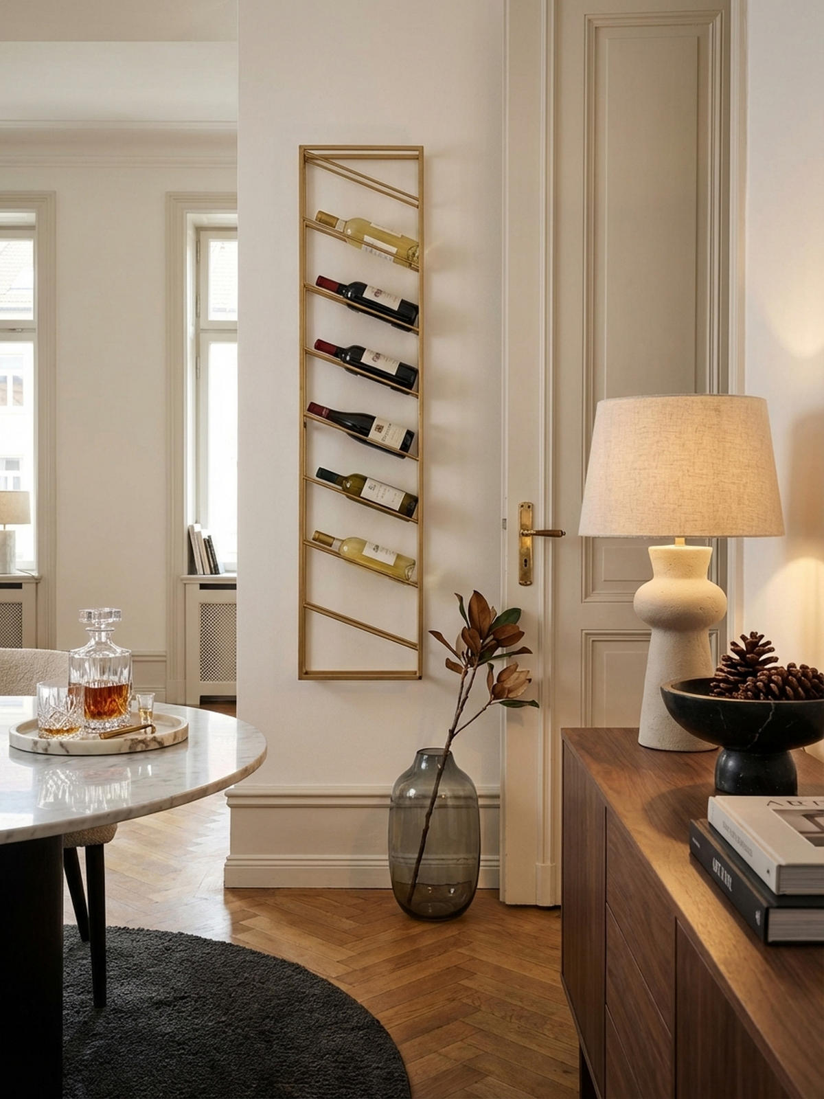 WEINREGAL STILVIN Eisen Pulverbeschichtet Wandmontage Handgefertigt, Gold 36x8x150 cm - Goldfarben, Metall (36/150/8cm) - KADIMA DESIGN