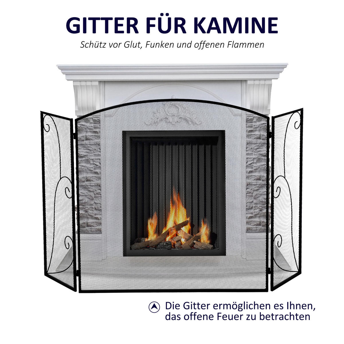 KAMINGITTER, für Wohnzimmer, Metall, Schwarz 132,5 x 76,5cm - Schwarz, Metall (1.5/76.5/132.5cm) - HOMCOM