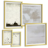 BILDER SET 5er Set - 50x50 cm & 20x30 cm & 40x60 cm Goldrahmen - Minimalistische Vögel im Flug - Goldfarben, Kunststoff (40/60cm) - TULUP