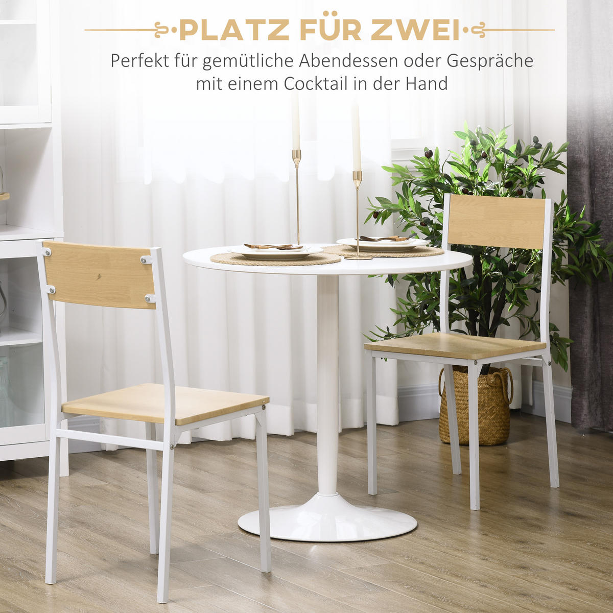 ESSTISCH Runder Küchentisch, Rutschfester Esszimmertisch für 2 Personen Weiß - Weiß, Holzwerkstoff/Metall (80/80/75cm) - HOMCOM
