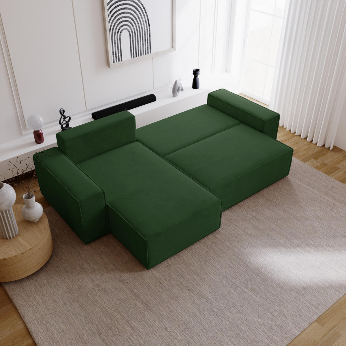 ECKSOFA mit Schlaffunktion Bergamo L 280 cm, Samt, Links - Grün - Grün, Holz (277/189cm) - Emporius