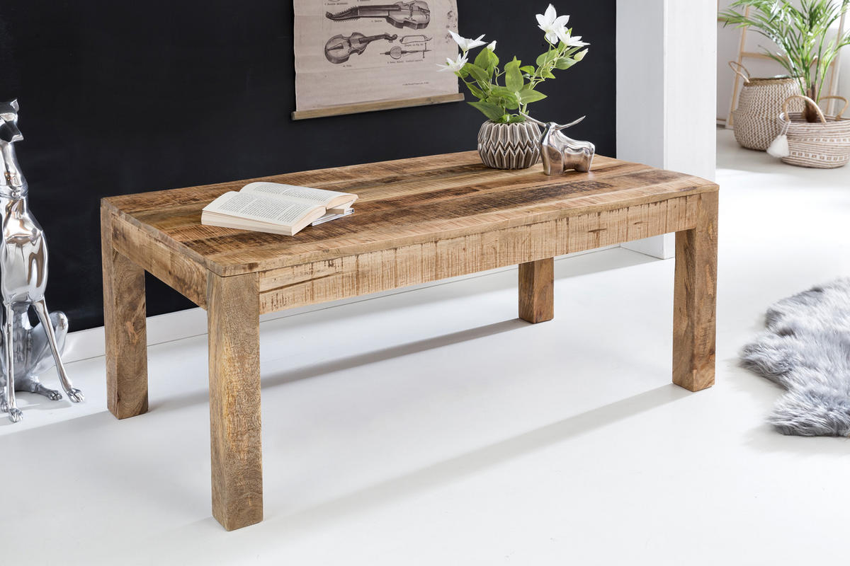 COUCHTISCH aus recyceltem Mango-Holz im Shabby-Chic Stil mit großer Tischplatte, Beige 110x60x47 cm - Beige, Holz (60/110/47cm) - KADIMA DESIGN