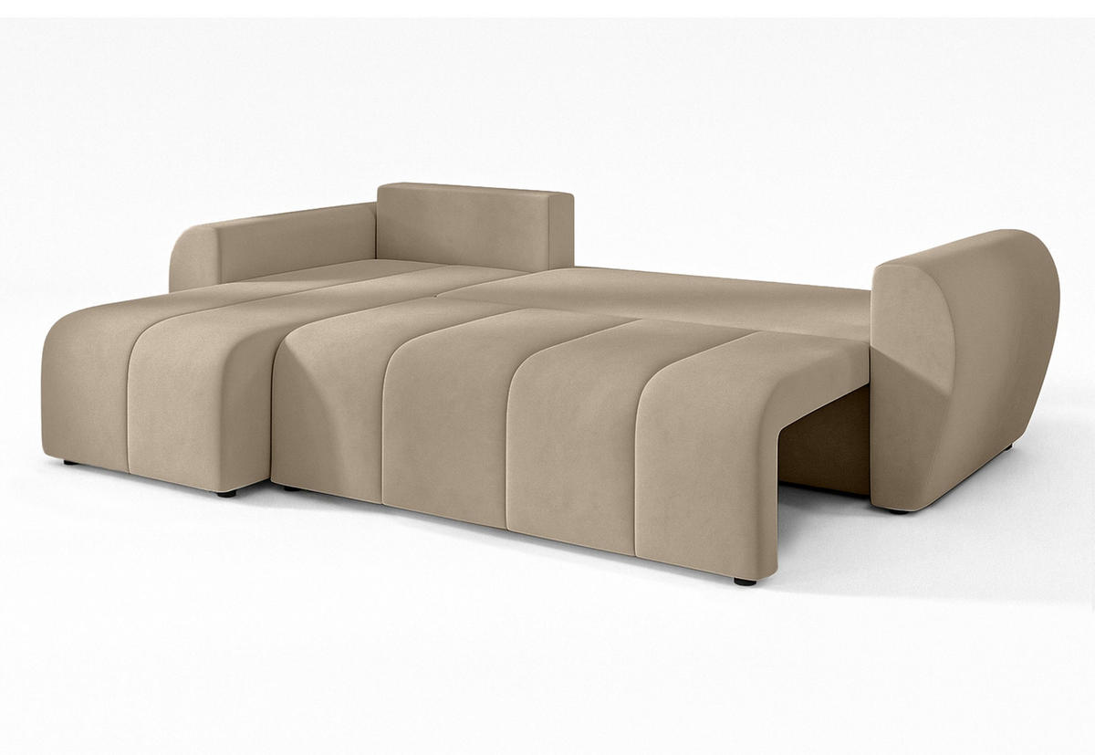 ECKSOFA L Form Malatya Hellbraun 246/145/80 cm stilvolle mit Schlaffunktion L - Hellbraun/Schwarz, Kunststoff/Textil (145/246cm) - AX Living