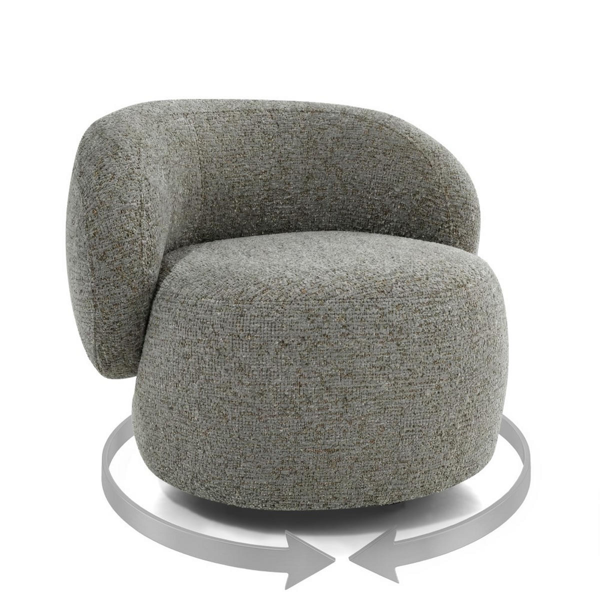 SESSEL Mao, Drehsessel mit runder Form, Hellgrau, Chenille-Stoff - Hellgrau, Textil (99/82/91cm) - Beautysofa