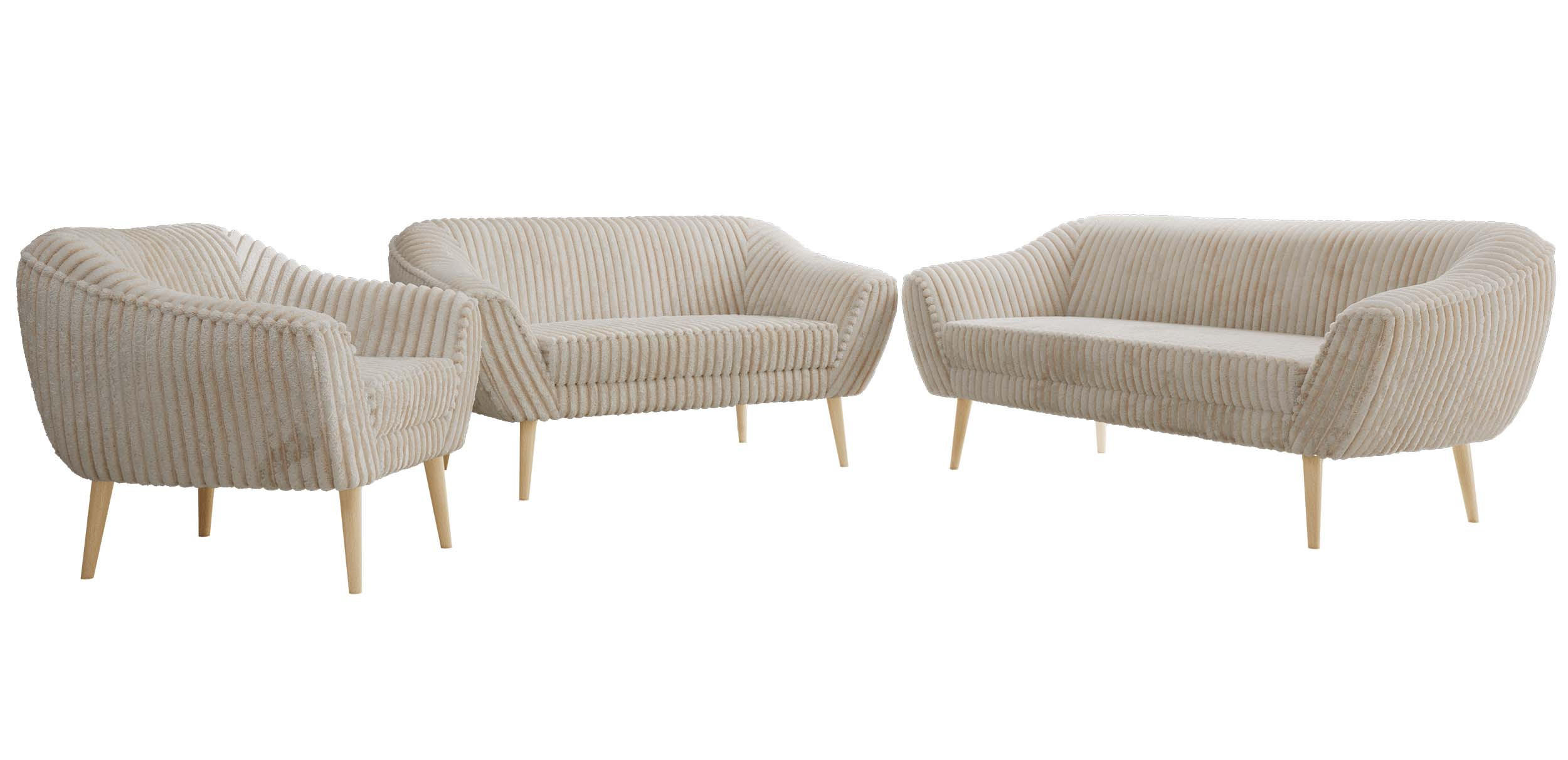 SEDACÍ SOUPRAVA 3+2+1 PIRS - Béžová Manšestr - Dřevěné nohy - krémová/barva buku, kompozitní dřevo/textil (180/75/74cm) - MKS