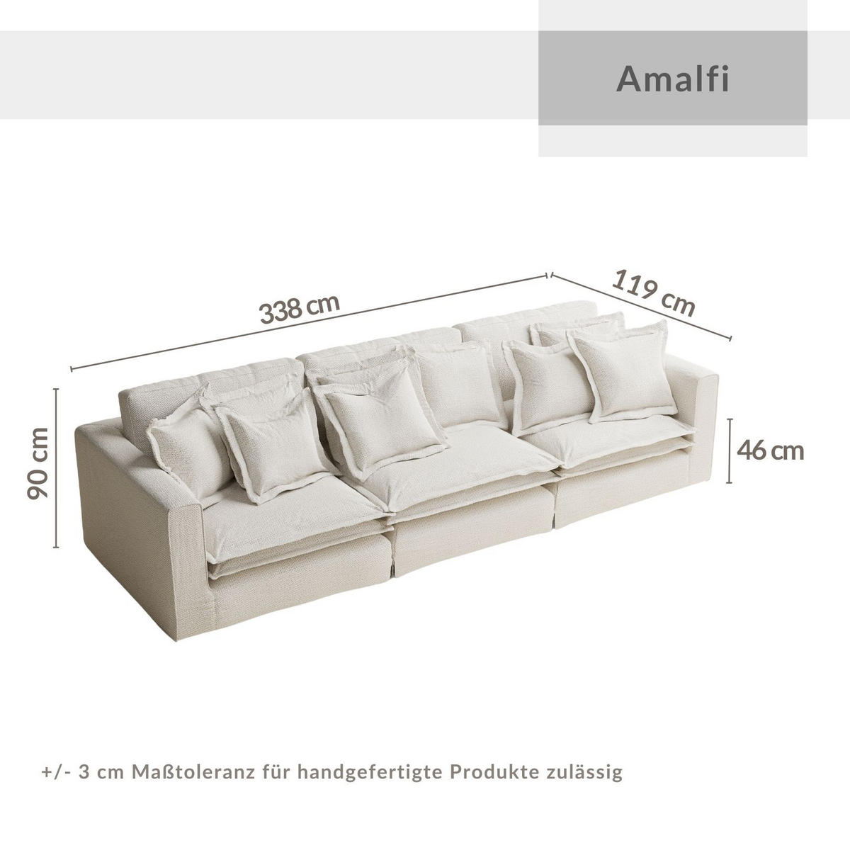6-SITZER SOFA Amalfi Beige Grau Chenille-Stoff - Beige/Schwarz, Holz/Holzwerkstoff (338/90/119cm) - Maison de Reve