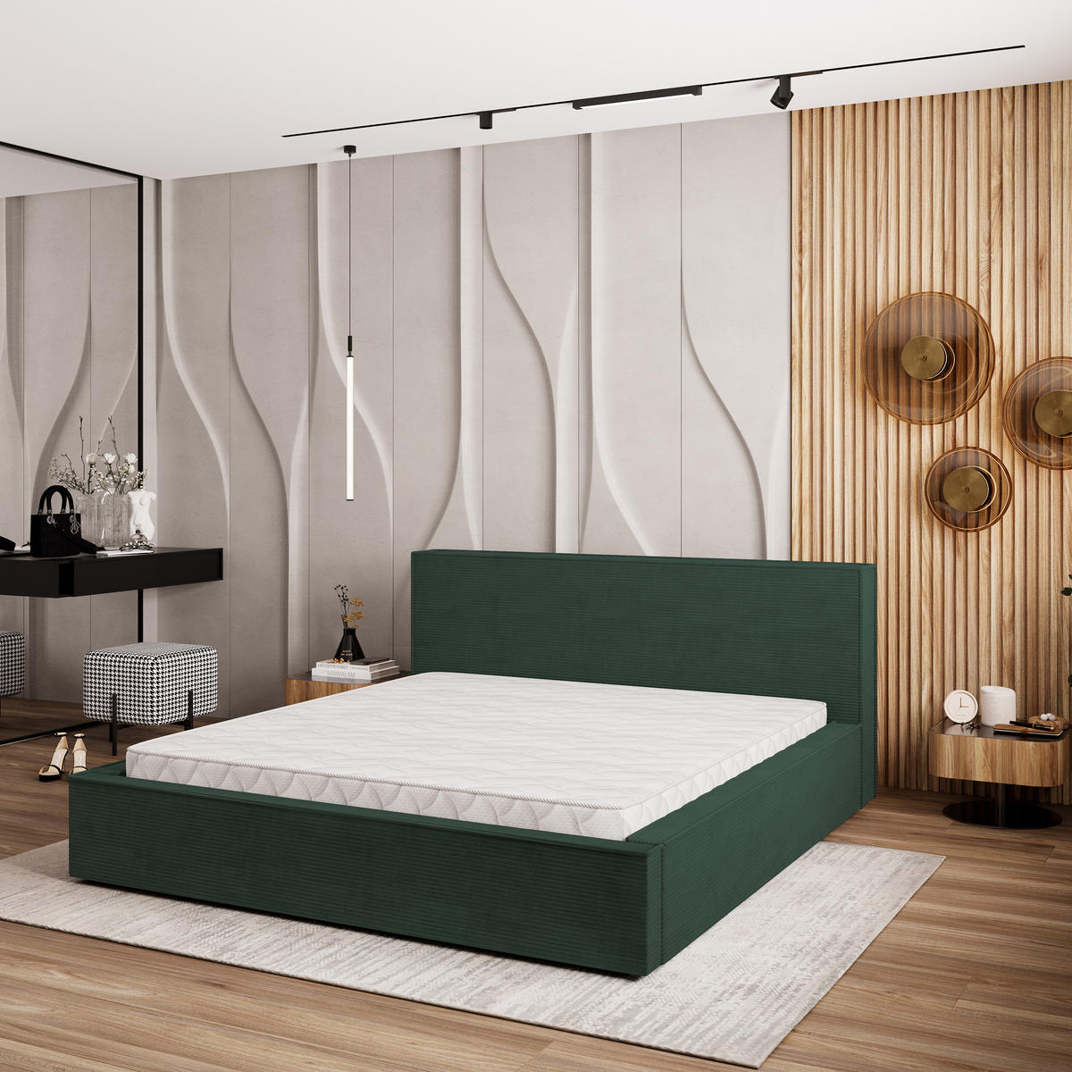 POLSTERBETT CELORA 160x200 cm mit Bettkästen - Grün - Grün, Holz (160/200cm) - MASSENO
