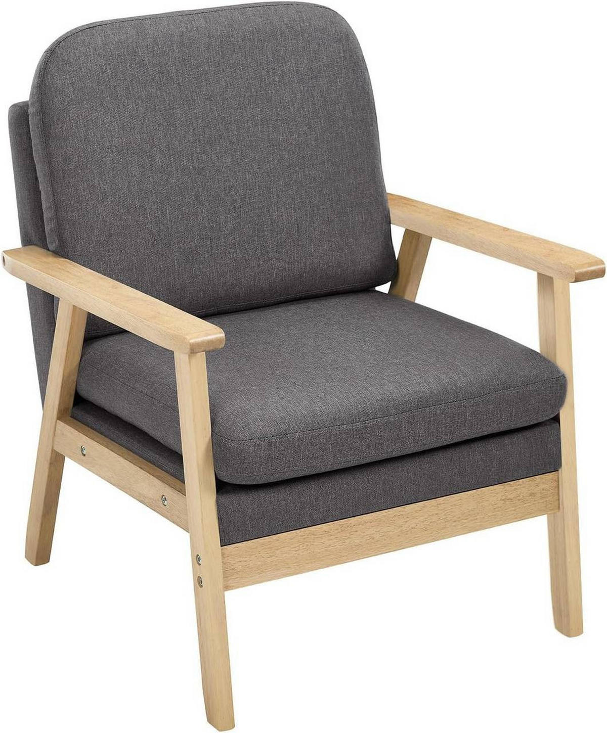 SESSEL Einzelsofa, aus Leinen Massivholz, Dunkelgrau - Eukalyptusholzfarben/Dunkelgrau, Holz/Textil (64/81.5/66.5cm) - Woltu
