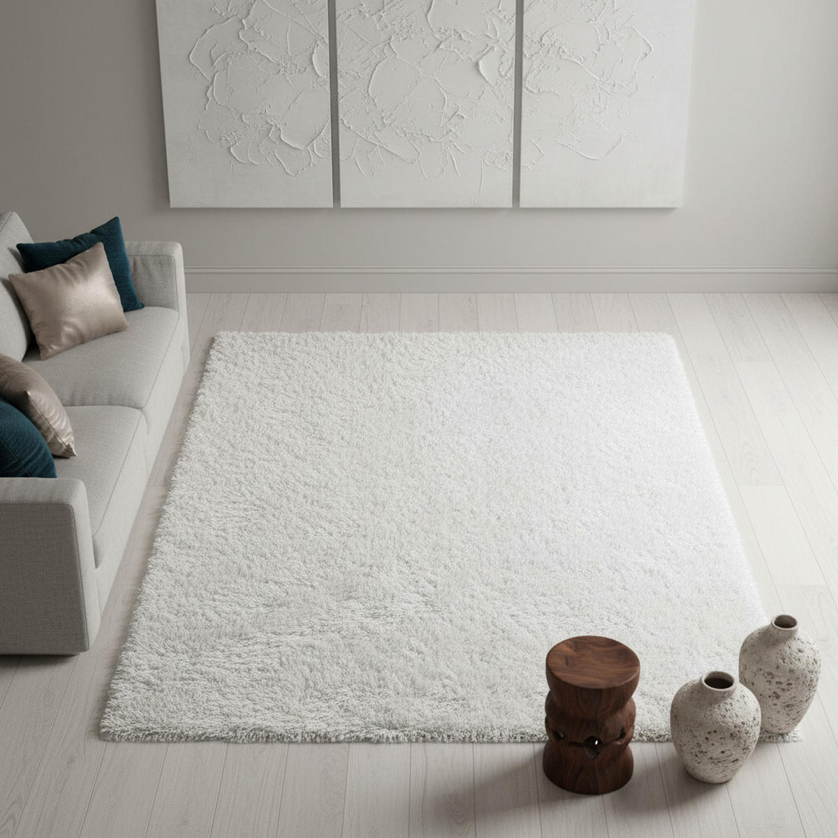 TEPPICH Hochflor Shaggy Uni Style Polypropylen Wohnzimmer Weiß Rechteckig 120x170 - Weiß, Textil (120/170cm) - KADIMA DESIGN