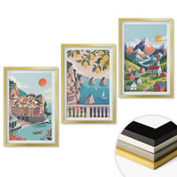 WANDBILDER 3er Set - 40x60 cm Goldrahmen - Farbenfrohe Berge und Städte - Goldfarben, Kunststoff (40/60cm) - ArtPrintCave