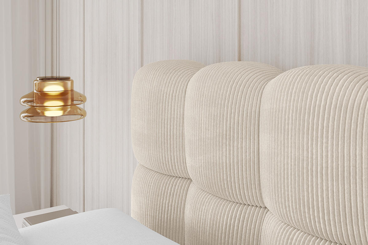 POLSTERBETT mit Bettkasten, Fußteil und Lattenrost, Bett mit Matratze H3/H4 - LEYA-Z 120x200 Beige - Creme, Holzwerkstoff/Textil (120/200cm) - ALTDECOR