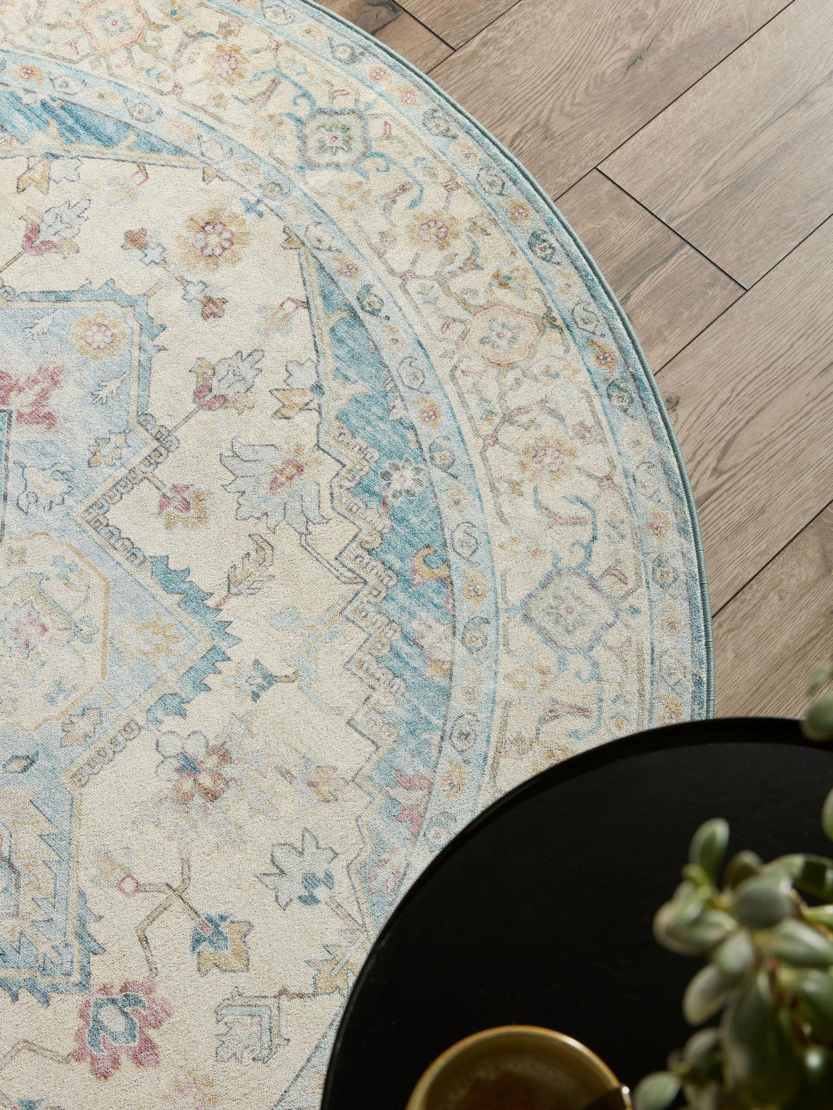 VINTAGE-TEPPICH Miray waschbar ø 160 cm rund - Blau/Multicolor, Kunststoff (160/160cm) - benuta Nest