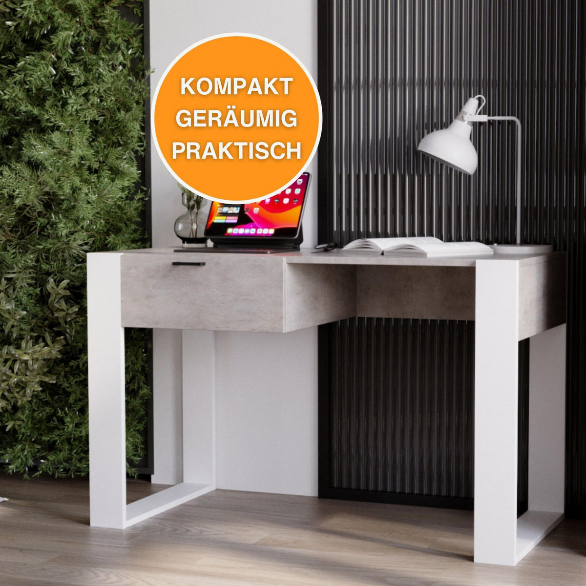 SCHREIBTISCH Grau 120/73/53,6 cm - Weiß/Grau, Holzwerkstoff (53.6/120/73cm) - CraftPAK