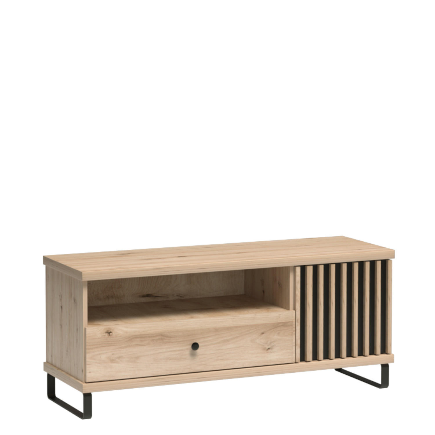 TV-ELEMENT NAKUSP C7 Lamellen Eiche Artisan - Schwarz/Eiche Artisan, Glas/Holzwerkstoff (124/44/41cm) - Komodee